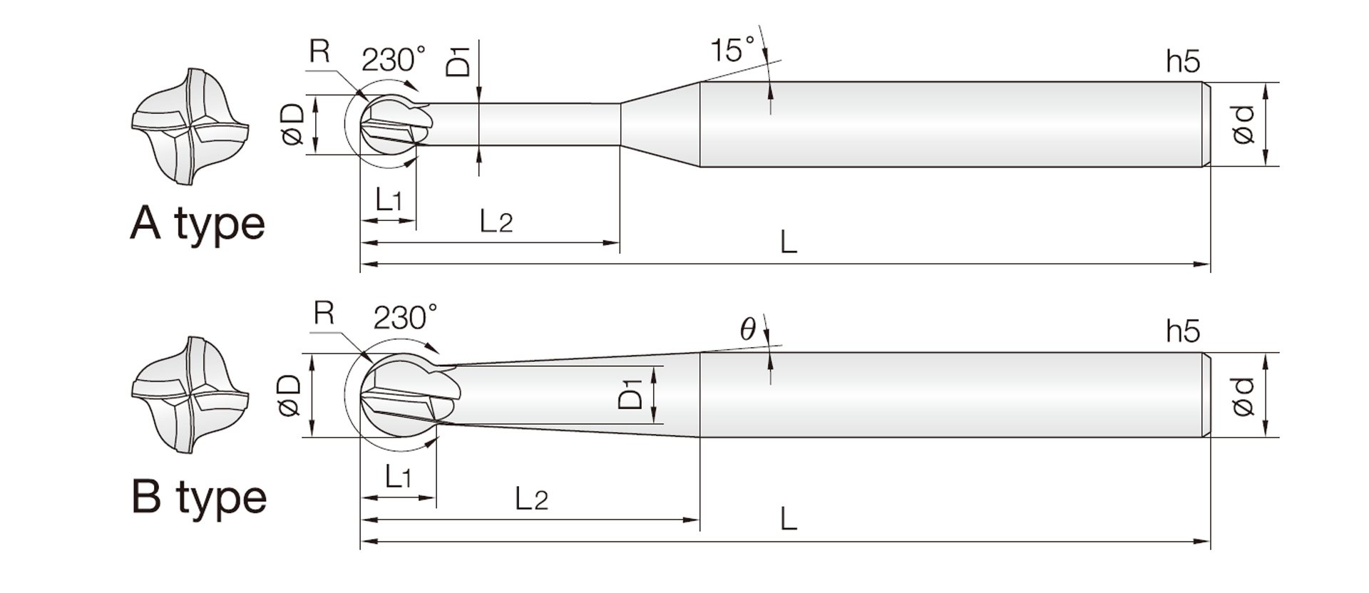 4JJSP (Kugelformfräser für die 3D-230°-Bearbeitung)