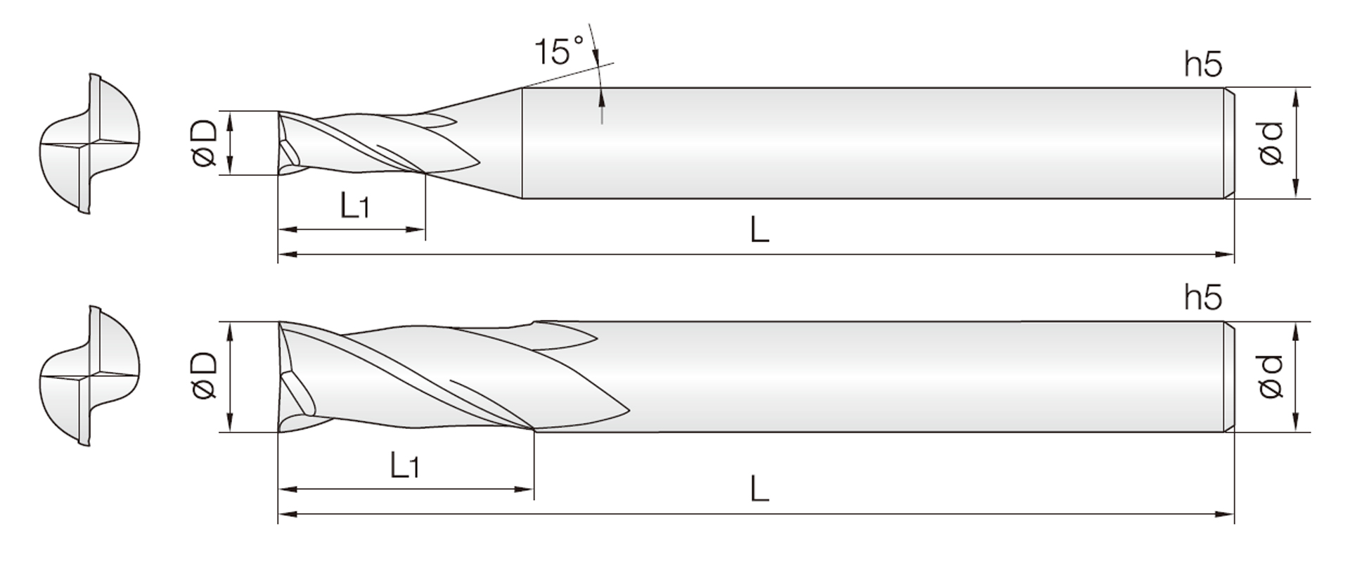 2HCE (표준 길이 엔드밀)