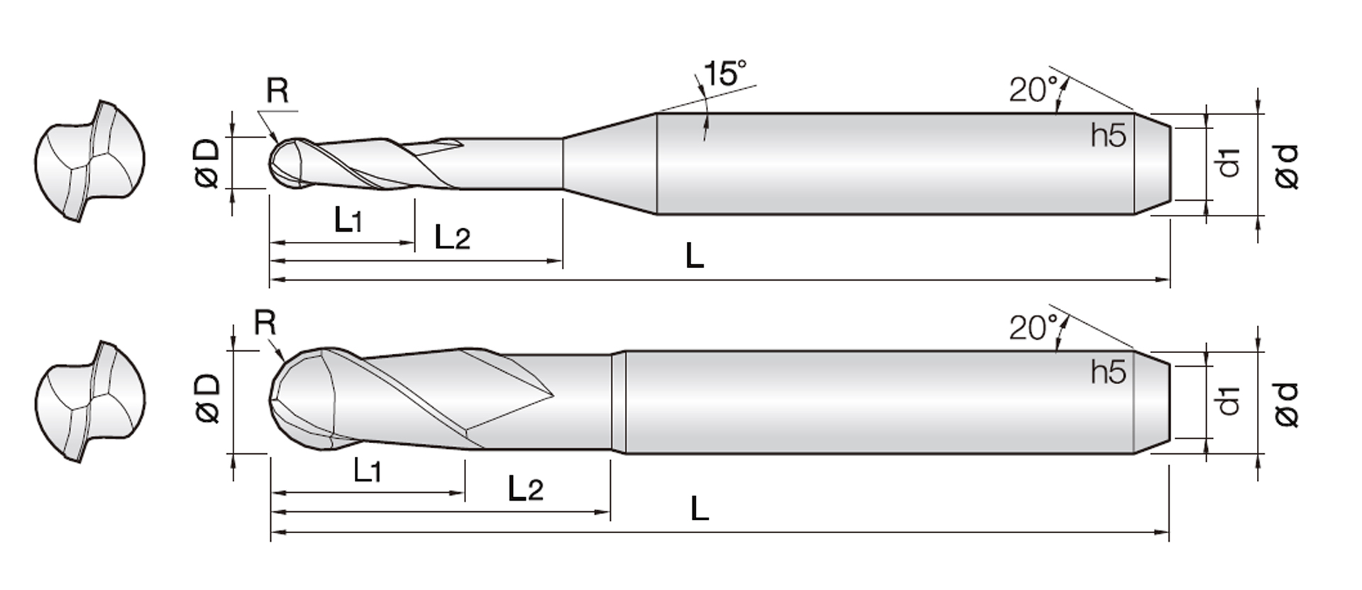 2DBED (2날 지르코니아 가공용 다이아몬드 코팅 볼 엔드밀)