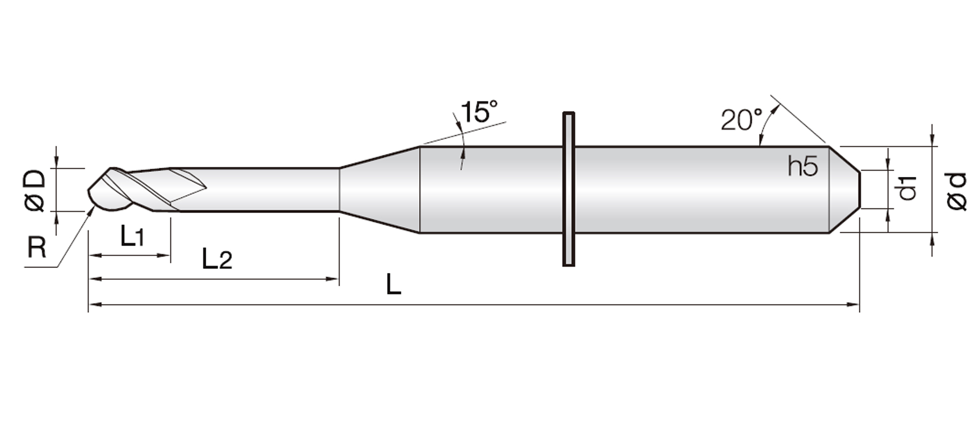 1VHF (1날 PMMA / PEEK / WAX 가공용 리브 볼 엔드밀 )