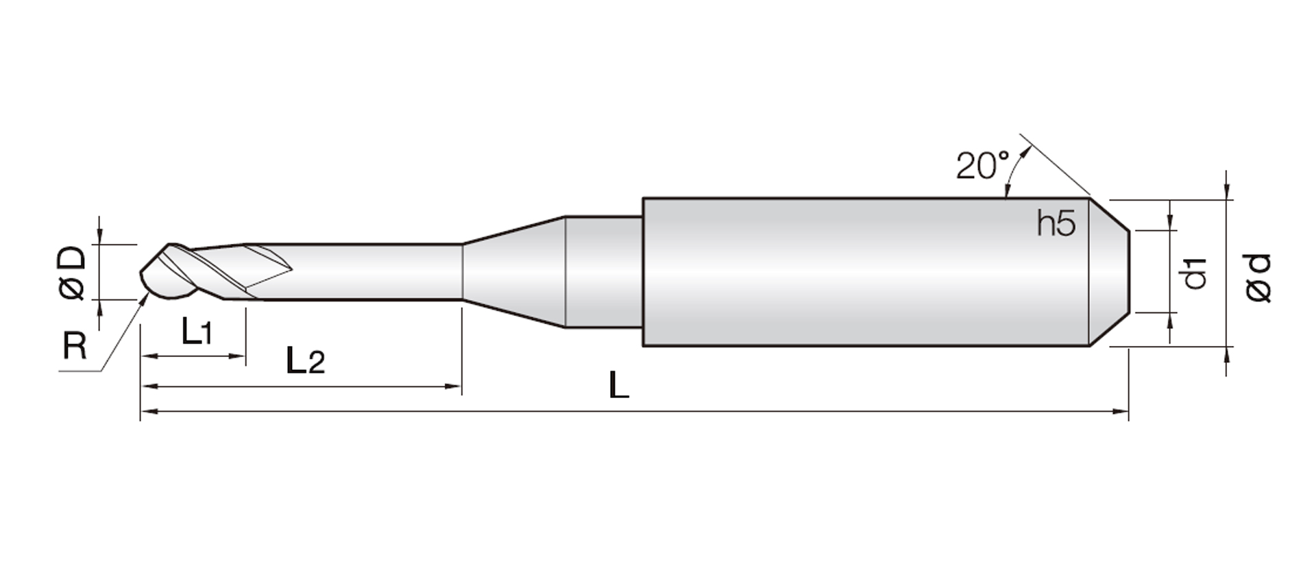 1ARU (1날 PMMA / PEEK / WAX 가공용 리브 볼 엔드밀)